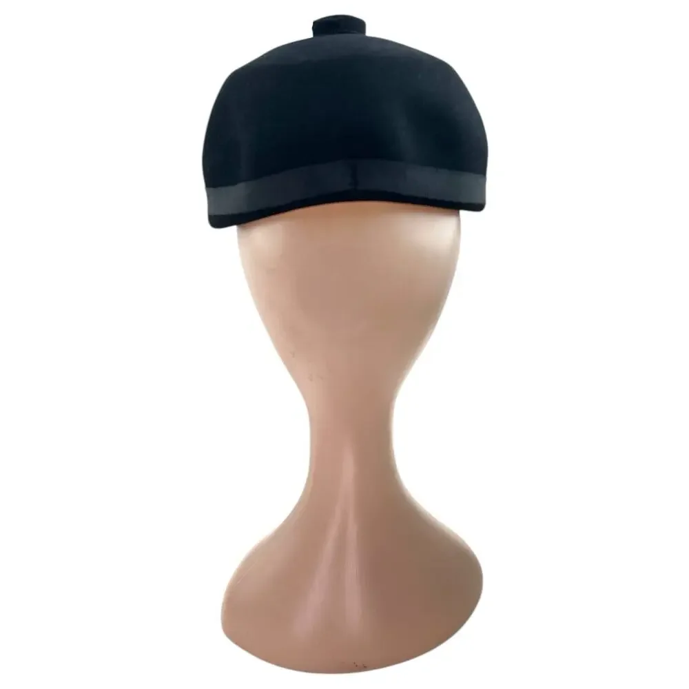 Vintage 1960s Black Fur Felt Pillbox Helmet Hat Mod Style - Picture 3 of 9